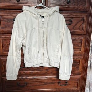 Forever 21 Cream Zip up Corduroy Hooded Jacket- Med